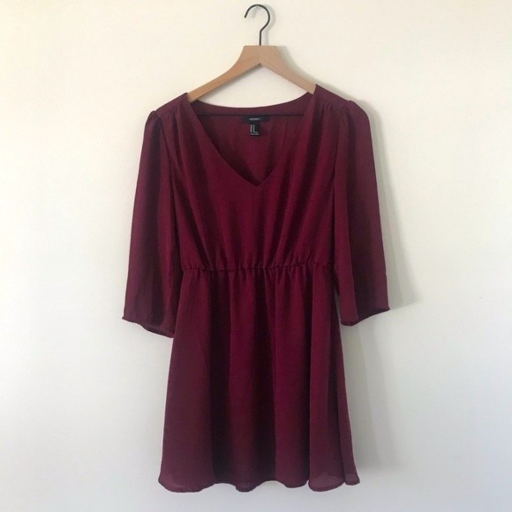 Forever 21 Burgundy Red V-neck Empire Waist Dress - Size Medium